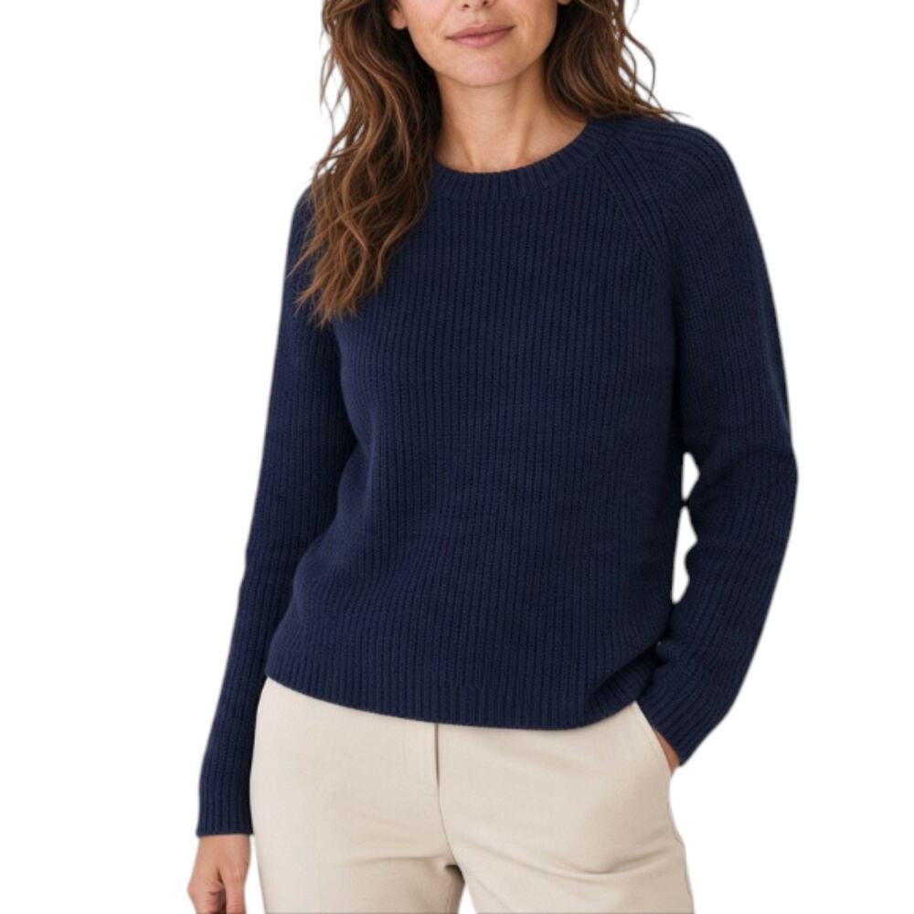 QUINCE Organic Cotton Fisherman Crew Sweater Sz M Blue Work Everyday Timeless